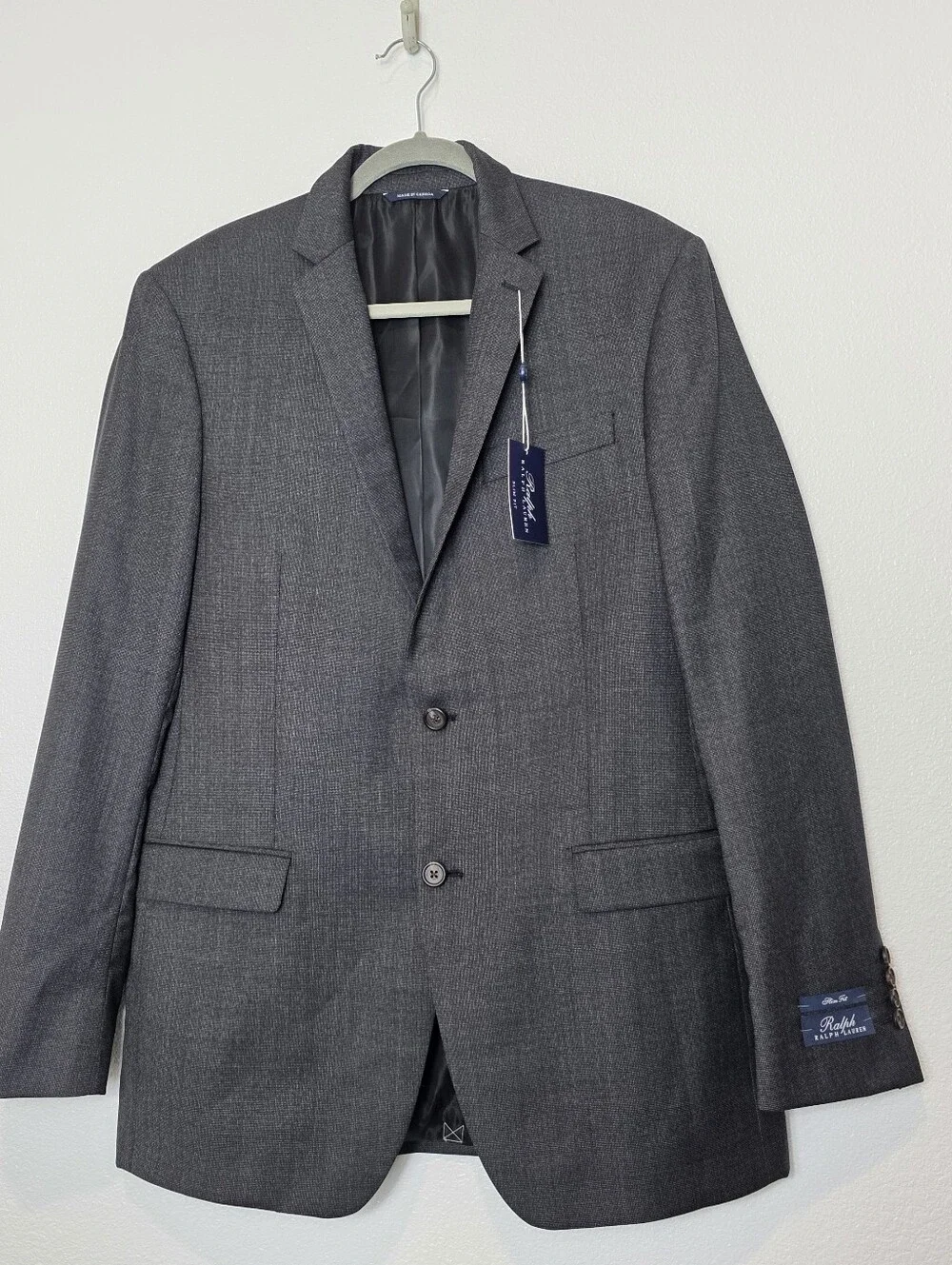 NWT Ralph Lauren Men's Slim Fit Wool Suit Blazer Gray Jacket Size 42 Long